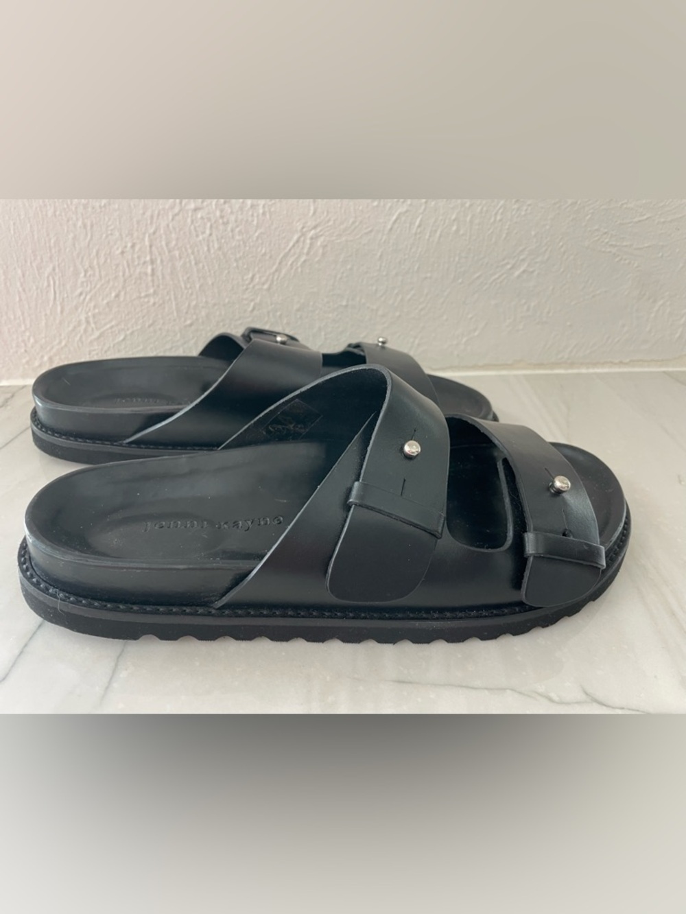Women’s JENNI KAYNE Hutton Slide Sandals Shoes in black leather-Size 40, US 10 - Picture 2 of 7